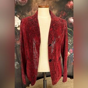 Andrew Mark leather jacket, snake print textured patent leather. Size S